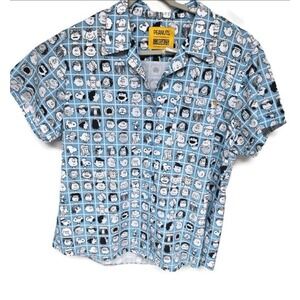 Peanuts RSVLTS Shirt Womens 2XL‎ Blue Cartoon Character Button Up Comic Art 2024